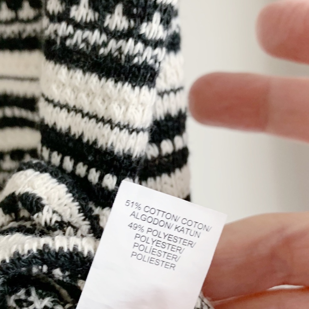 LUCKY BRAND Chloe Striped Thermal Henley Top Waffle Knit Black White Size Medium - Picture 6 of 6